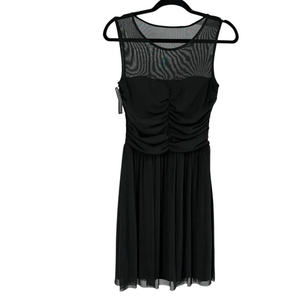 JACK Dress Black Sleeveless Illusion Mesh A Line Ruched Womens Size S NEW Party